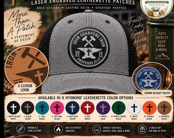 Iron Sharpens Iron Hat Patch, Christian Hat Patch, Christian Leatherette Hat Patch, Faith Leatherette Patch, Laser Engraved Custom Hat Patch