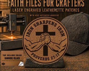 Iron Sharpens Iron Hat Patch, Christian Hat Patch, Christian Leatherette Hat Patch, Faith Leatherette Patch, Laser Engraved Custom Hat Patch