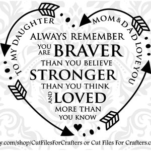 To My Daughter Svg, Mom And Dad Love You Svg, You Are Braver Than You Believe, Stronger Than You Think, Loved More Than You Know,