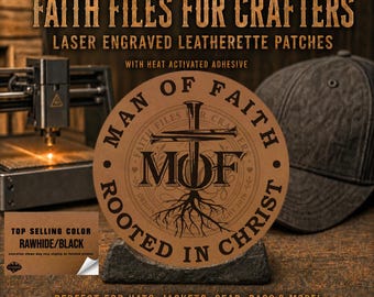 Man Of Faith Hat Patch, Christian Hat Patch, Christian Leatherette Hat Patch, Faith Leatherette Patch, Laser Engraved Custom Hat Patch