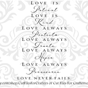 L'amore è paziente, l'amore è gentile, l'amore protegge, l'amore si fida sempre, l'amore sempre spera, l'amore non fallisce mai, 1 Corinthians 13, SVG e PNG File