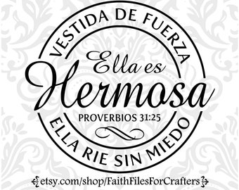 Ella Es Hermosa Svg, Proverbios 31:25 Svg, Camisa Cristiana Svg, Vestida De fuerza Svg, Ella Rie Sin Miedo Svg, Hispanic Christian Svg