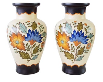 Pair of Dutch Gouda Delft floral vase
