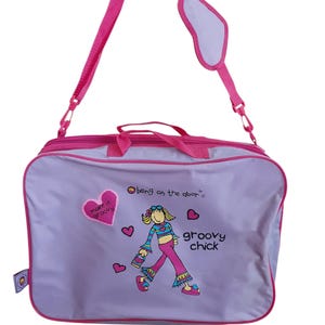 Vintage Groovy Chick bang on the door travel overnight bag suitcase - 90s kid bag - purple cute y2k kawaii quirky funky - gift for her uk