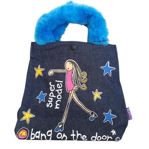 Year 2000 RARE Bang on the door mini tote bag - 90s kid bag - purple cute y2k rucksack kawaii quirky funky - gift for a womans girl her UK