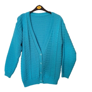 Vintage bright blue womans cardigan  - retro cable knit cardigan for woman uk