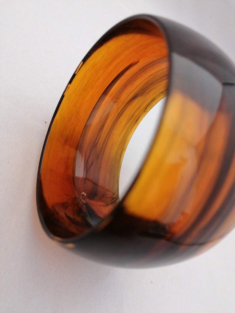 Wide Amber vintage bangle chunky apple juice big bracelet early plastic lucite marbled jewelry gift for girlfriend wife present for her