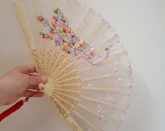 Doyime Colored Embroidered Flower Pattern Black Cloth Folding Hand Fan for Woman 