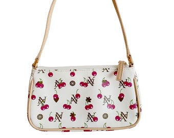 Borsa baguette con monogramma bianco Y2k - Borsa a tracolla Next colorata anni 2000 - Mini borsa tote funky in stile ciliegia anni '90 - Regalo per la sorella e la fidanzata degli anni 2000 nel Regno Unito