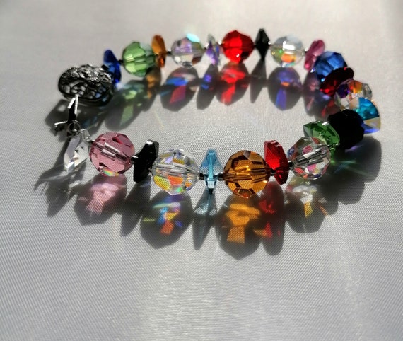 Vintage rainbow bracelet - colourful crystal cut … - image 8