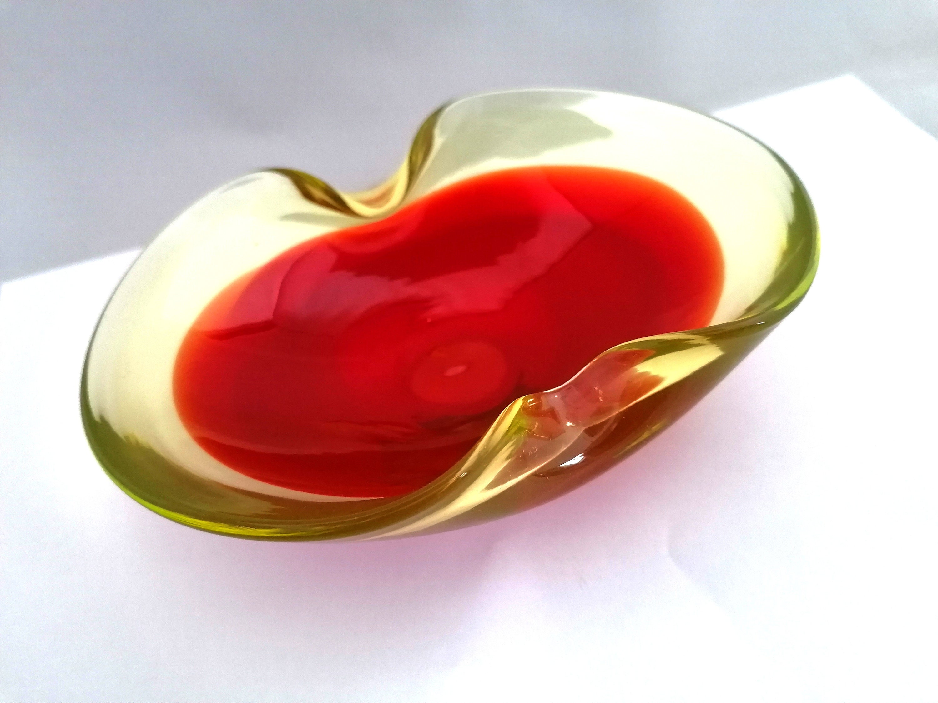 Vintage Uranium glass ashtray red and green art Glass Bowl Etsy