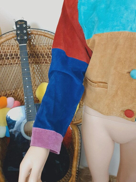1980s suede colourblock patchwork jacket - croppe… - image 6