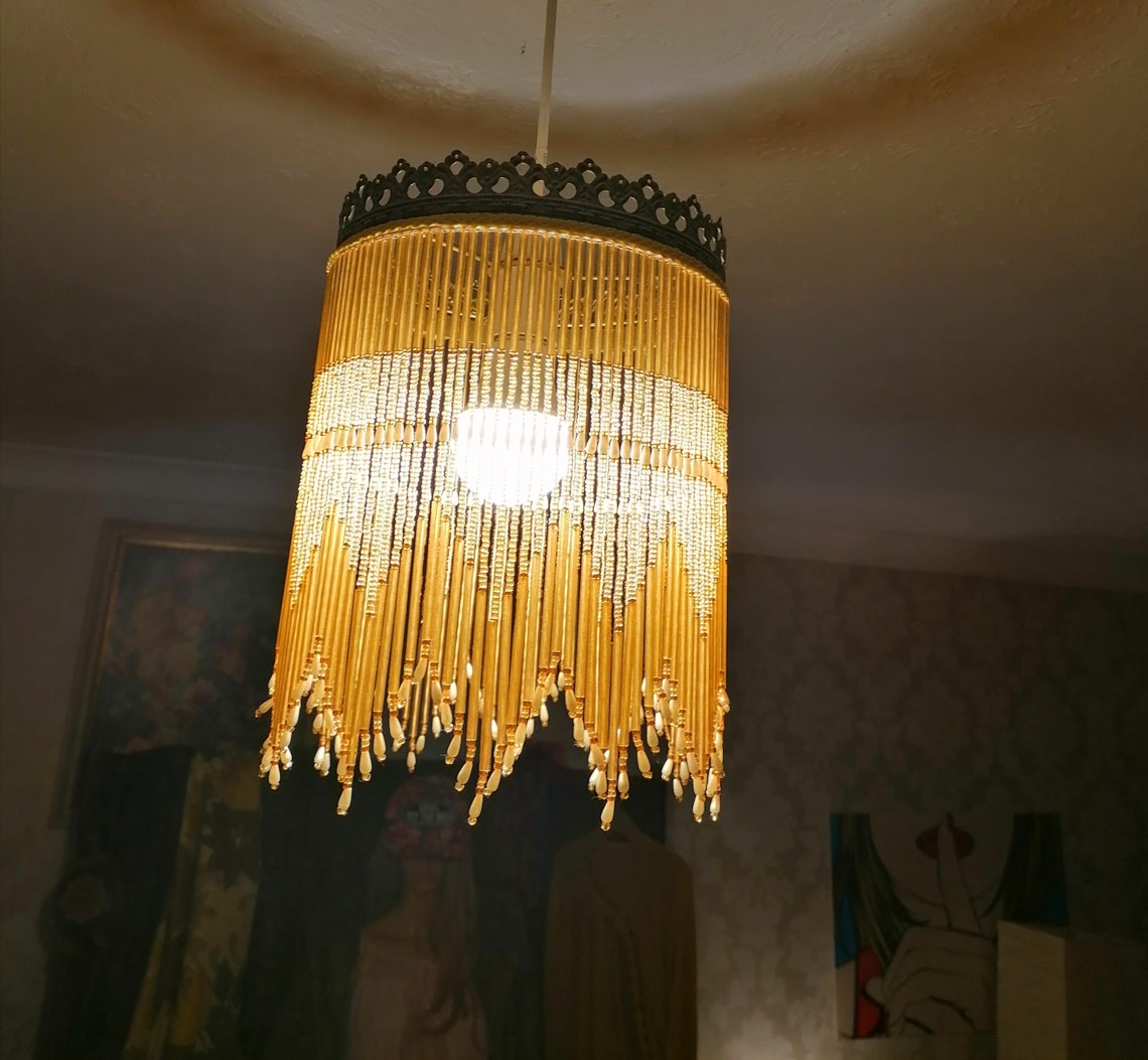 Vintage tassel lamp shade beaded fringe ceiling light shade Etsy