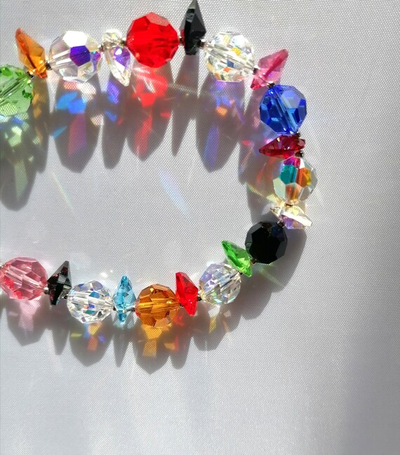 Vintage rainbow bracelet - colourful crystal cut … - image 7