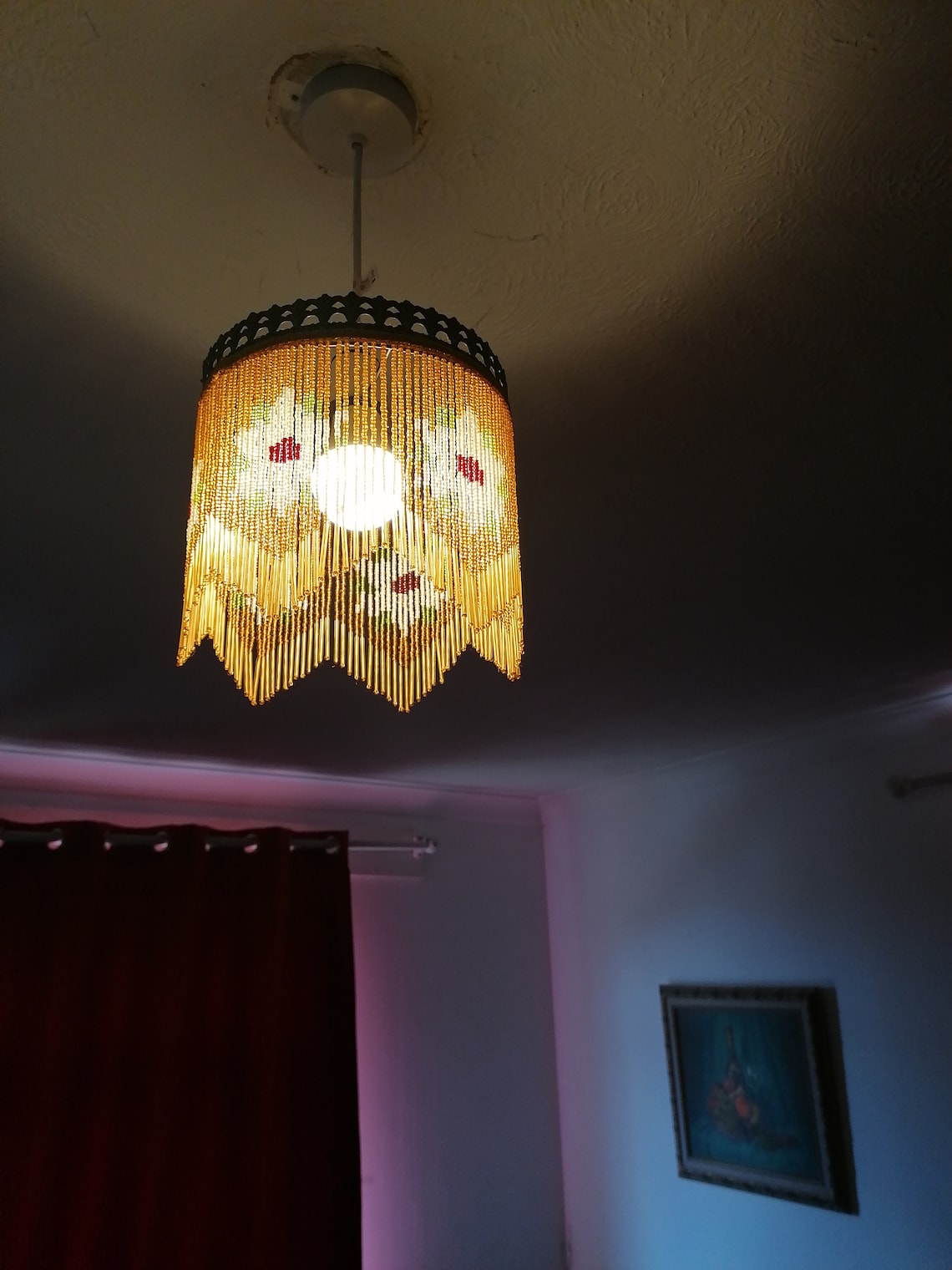 Vintage floral tassel lamp shade beaded fringe ceiling light Etsy