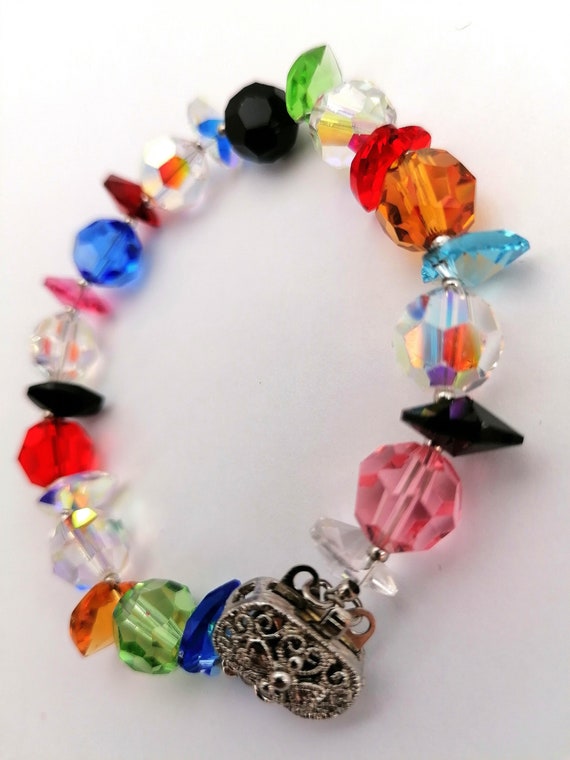 Vintage rainbow bracelet - colourful crystal cut … - image 6