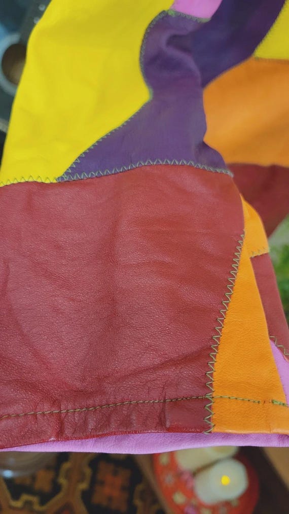 Unique vintage leather patchwork jacket - funky m… - image 15
