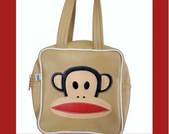 Vintage 2005 Paul Frank mini tote Bag - funky Monkey face beige y2k handbag - unique designer 2000s mini baguette for woman present gift UK
