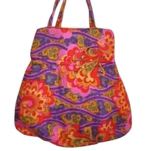 Large Rare 1960s Psychedelic Shoulder Bag With Plastic Lining. Colorful large vintage fabric tote. Funky multicoloured unique waterproof bag