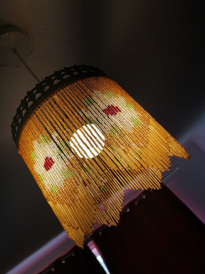 Vintage floral tassel lamp shade beaded fringe ceiling light Etsy