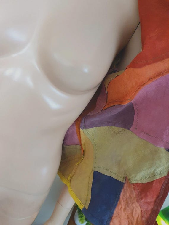 Unique vintage leather patchwork jacket - funky m… - image 4