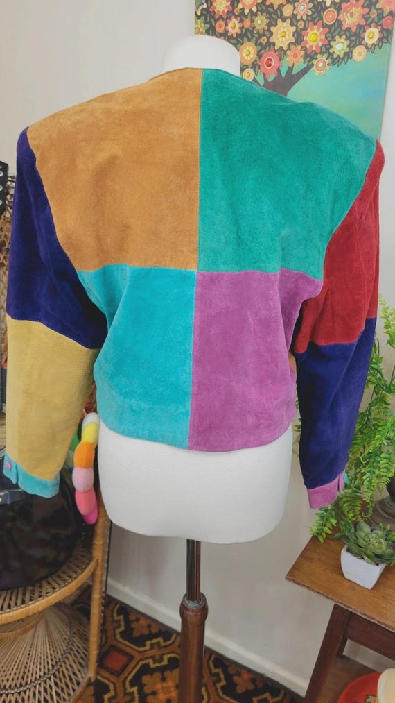1980s suede colourblock patchwork jacket - croppe… - image 4