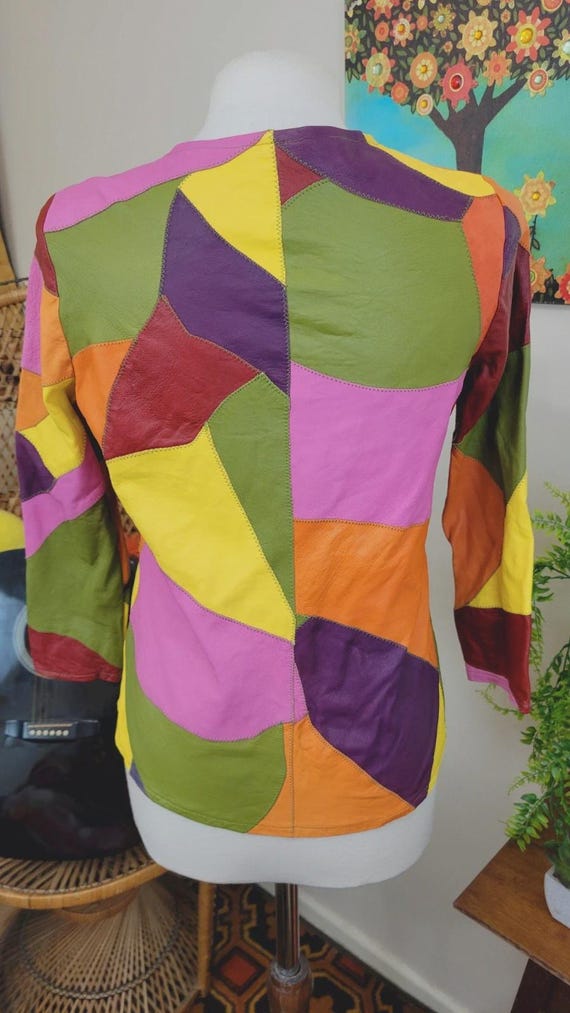 Unique vintage leather patchwork jacket - funky m… - image 9