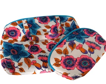 Jaren 60 dode inventaris psychedelische 2-delige make-uptassen - vintage toilettas uit het midden van de eeuw, toilettas bloemen make-up cosmetisch cadeau cadeau voor haar vrouw