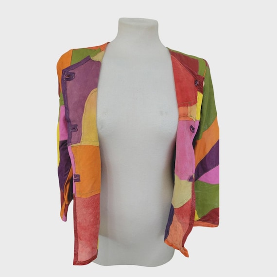 Unique vintage leather patchwork jacket - funky m… - image 19