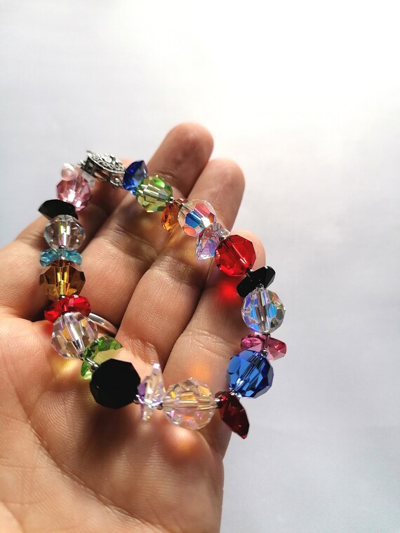 Vintage rainbow bracelet - colourful crystal cut … - image 3