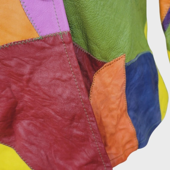 Unique vintage leather patchwork jacket - funky m… - image 20