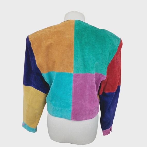 1980s suede colourblock patchwork jacket - croppe… - image 16
