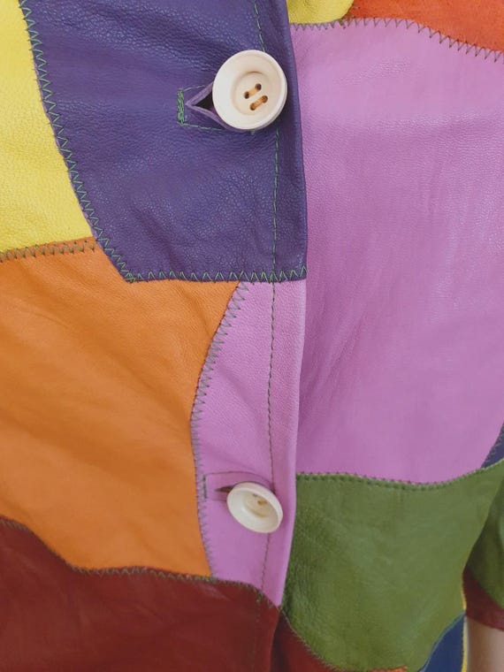 Unique vintage leather patchwork jacket - funky m… - image 7