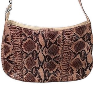 Next y2k leather shoulder bag - Brown Vintage tote purse - mock faux snakeskin hand bag - cute retro Baguette - gift for her girlfriend uk