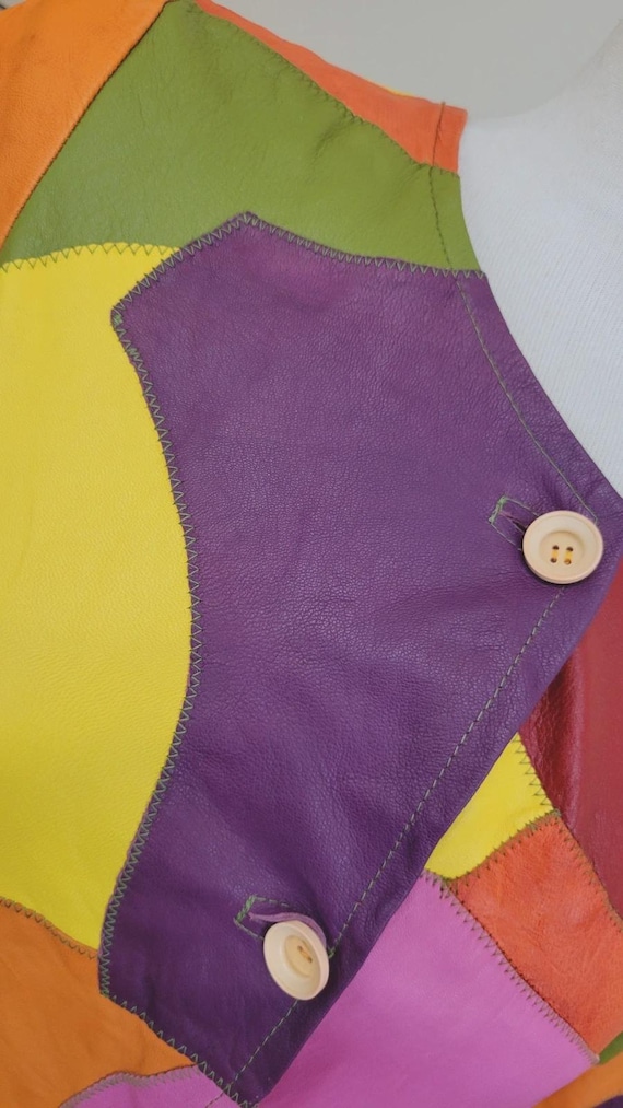 Unique vintage leather patchwork jacket - funky m… - image 14
