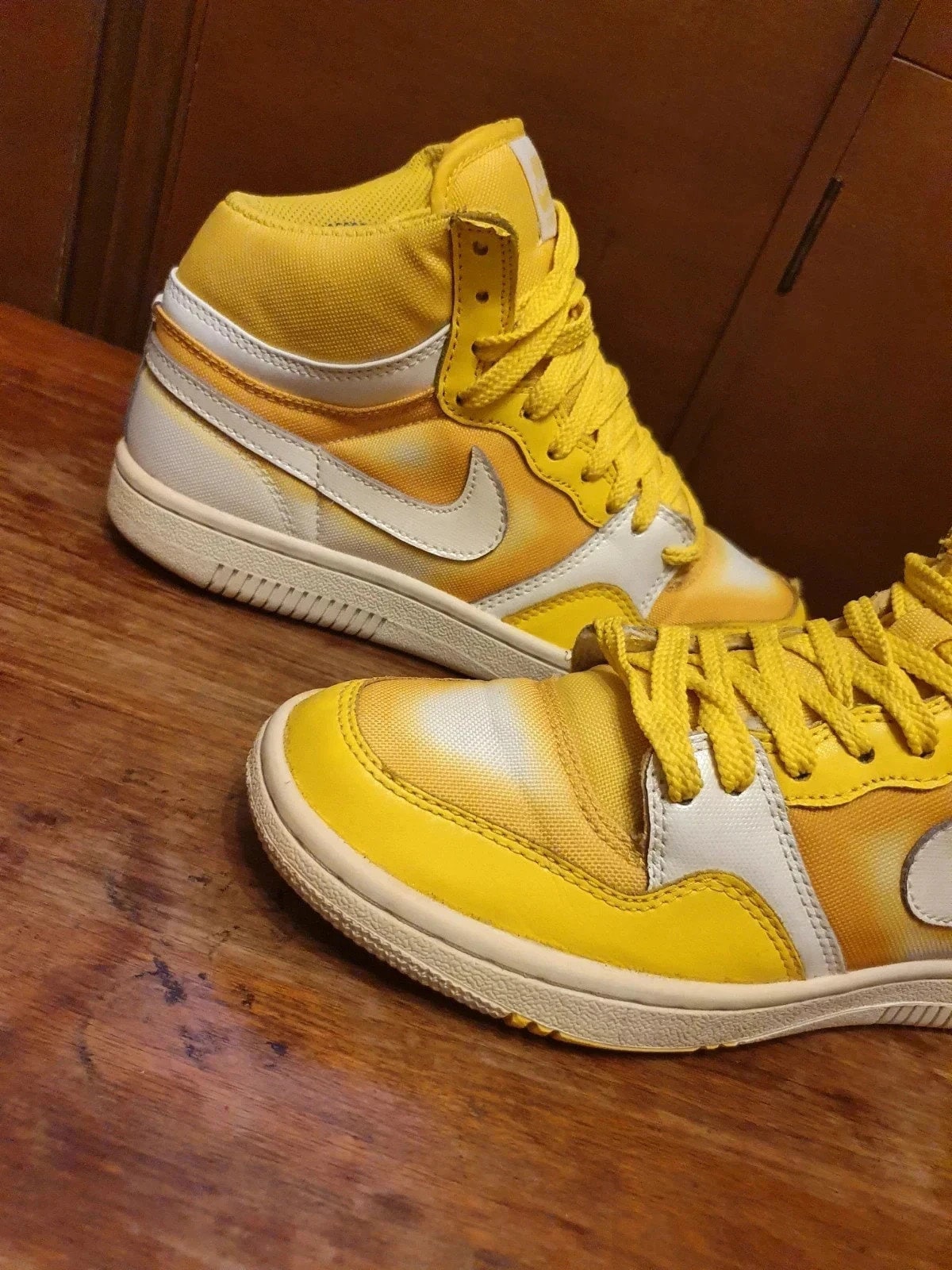 Womans Vintage Retro Nike Court Force Yellow and White High 