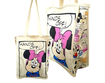 Vintage  Minnie mouse canvas tote bag -  Retro colourful comic strip cartoon shopping bag - 80s / 90s Multicolor funky unique handbag UK