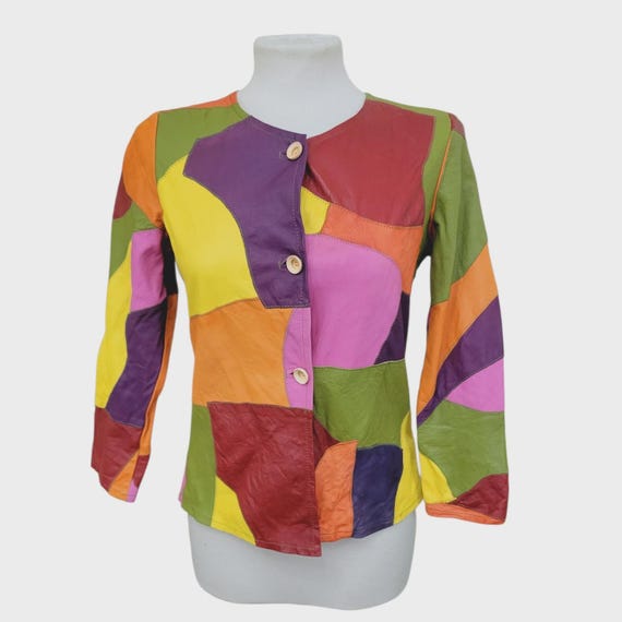 Unique vintage leather patchwork jacket - funky m… - image 17
