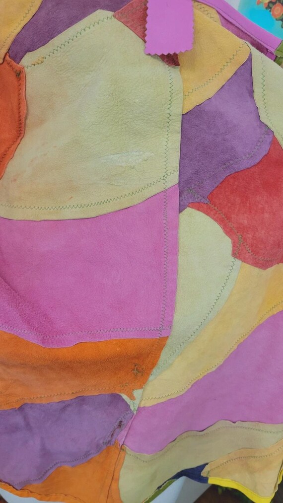 Unique vintage leather patchwork jacket - funky m… - image 10