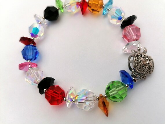 Vintage rainbow bracelet - colourful crystal cut … - image 5