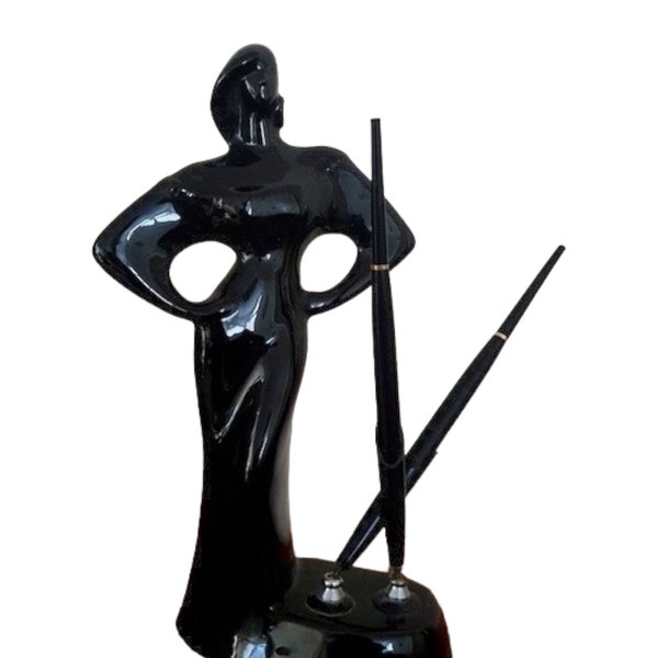 Unique vintage pen holder - Art deco elegant lady figurine - writer artist gift present - Avant garde christmas gift for him her uk