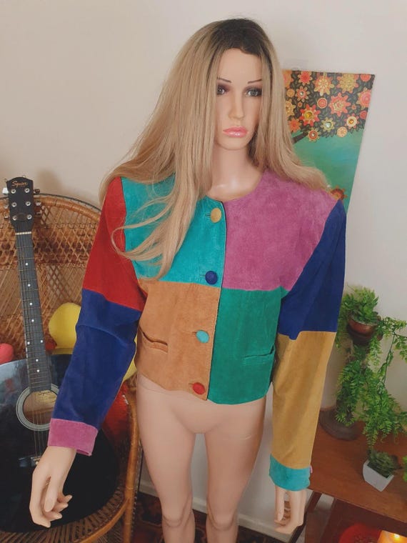 1980s suede colourblock patchwork jacket - croppe… - image 3