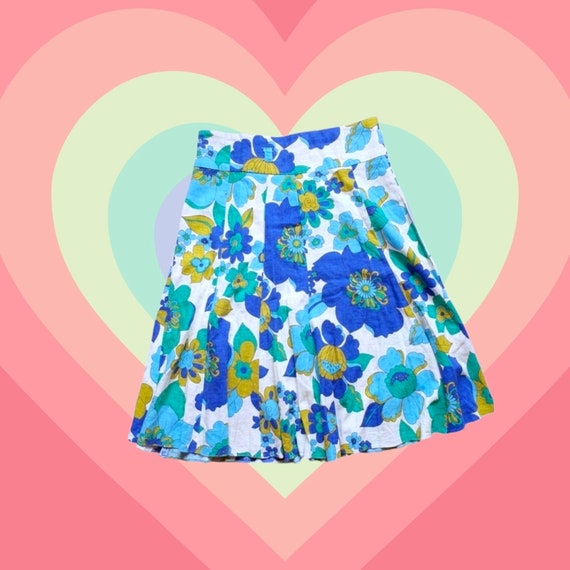 Vintage blue floral skirt - 90s does 50s /60s  - … - image 3