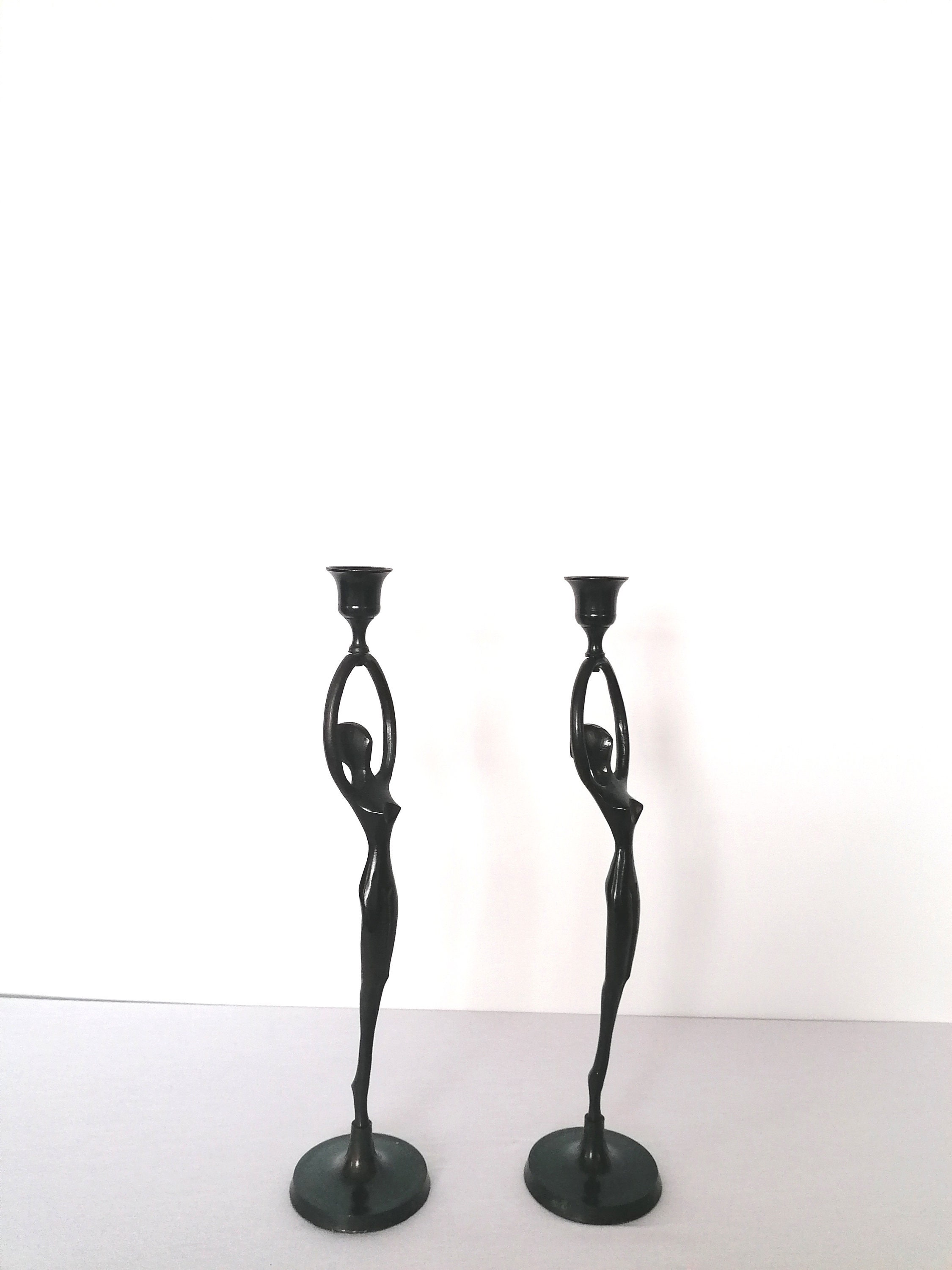 1920s art deco candle holders black bronze female woman Etsy