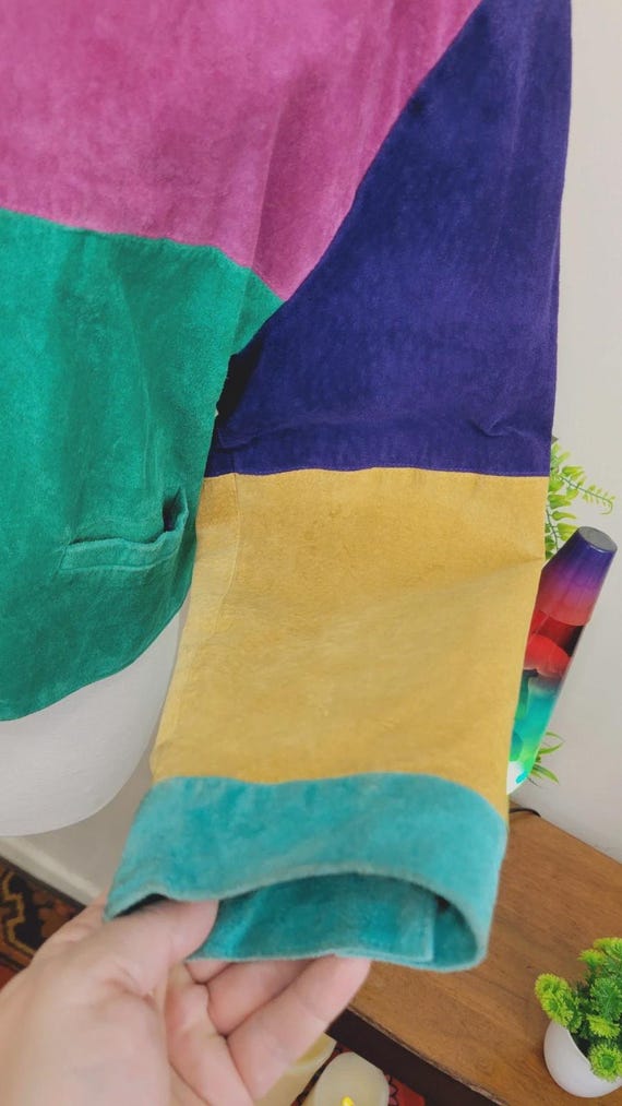 1980s suede colourblock patchwork jacket - croppe… - image 11