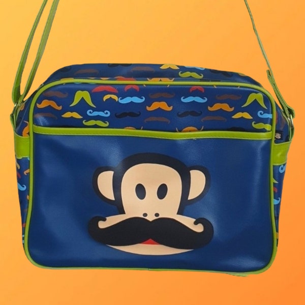Borsa a tracolla Mid Vintage Paul Franks con design a baffi - borsa a tracolla multicolore blu navy - borsa per laptop da lavoro scolastico - regalo uk