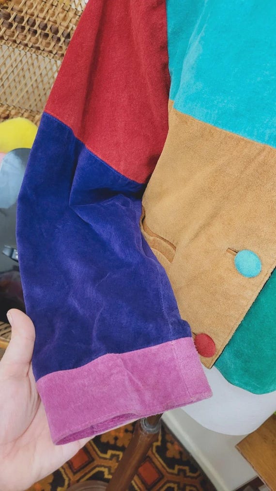 1980s suede colourblock patchwork jacket - croppe… - image 12