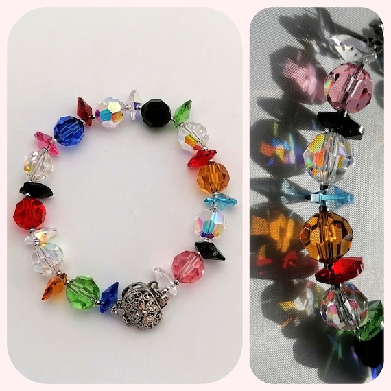 Vintage rainbow bracelet - colourful crystal cut … - image 2