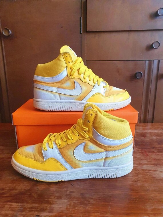 Womans Vintage Retro Nike Court Force Yellow and White High  display picture 3