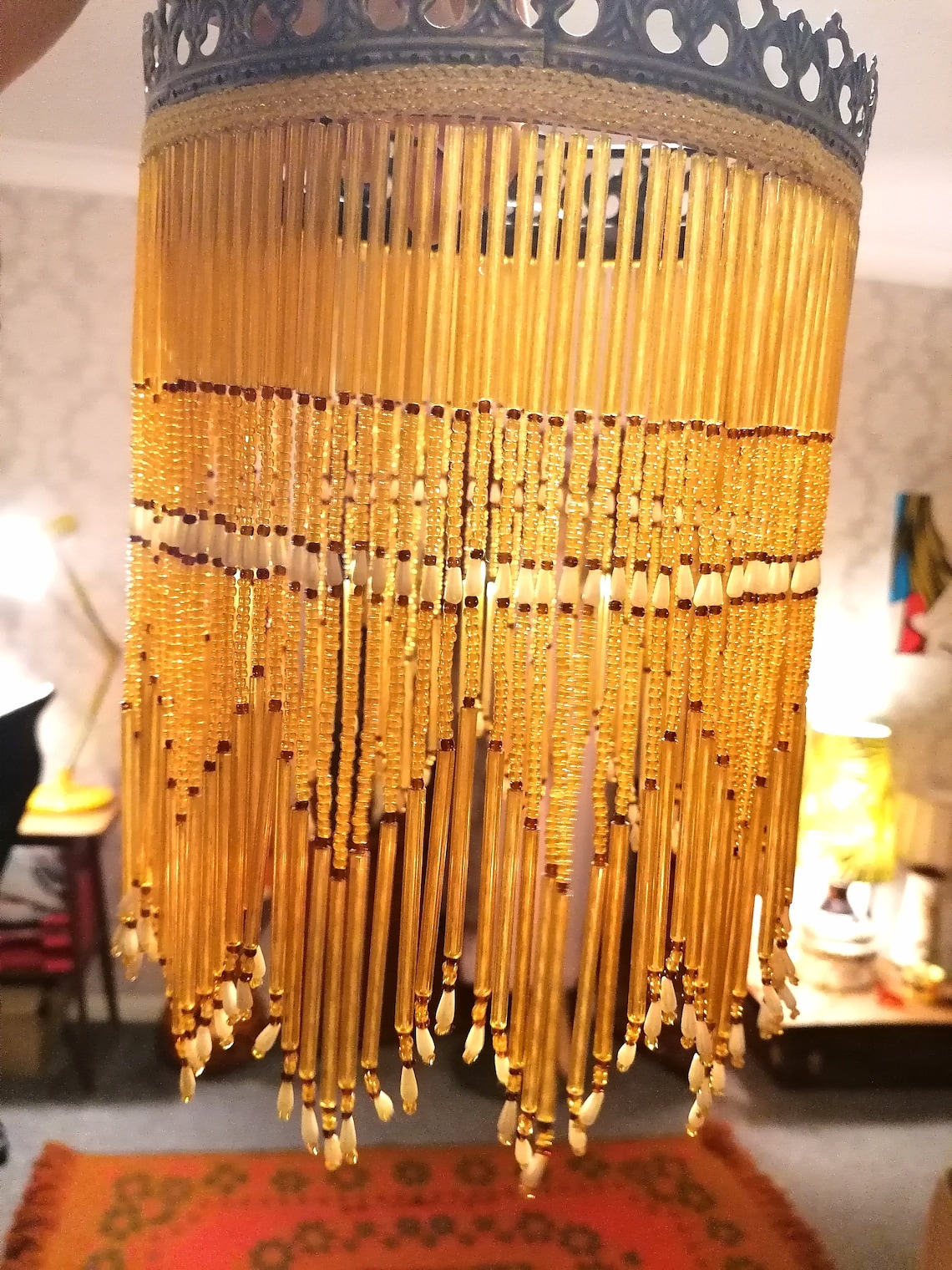 Vintage tassel lamp shade beaded fringe ceiling light shade Etsy
